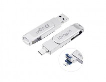 USB Flash 3.0 iDragon MFI 8pin/micro/usb 128GB, серебро 