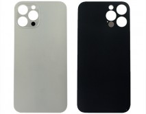 Задняя крышка (cтекло) iPhone 12 Pro Max (с увел. вырезом) серебро 1 класс 