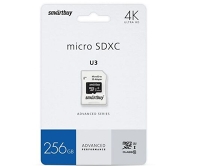 Карта памяти MicroSDXC SmartBuy 256GB U3 V30 A1 + SD, SB256GBSDU1A-AD
