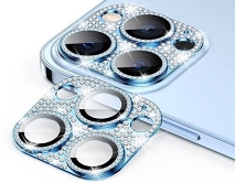 Защитная накладка на камеру iPhone 13/13 mini 3D со стразами голубая