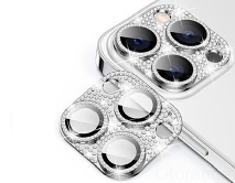 Защитная накладка на камеру iPhone 12 Pro 3D со стразами серебристая